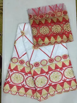 

white+red lace bazin riche getzner woman blouse french net lace nigerian scarf with beads african fabric for dress7yard/lot