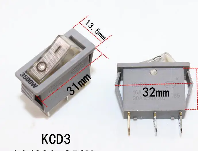 16A/30A 250 В 3500 Вт электрическая сковорода части KCD3 переключатель с лампой серебряный контакт медь 3 контакта