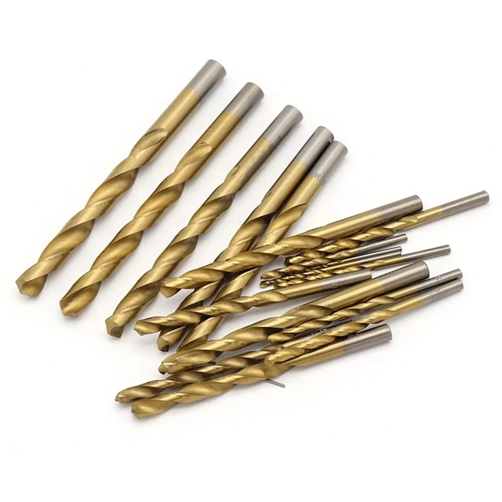 19pcs HSS Drill Bit Set Titanium Coated Twsit Drill Bits 1-10mm Straight Shank Twist HSS Drilling Power Tools Accessories Tools 