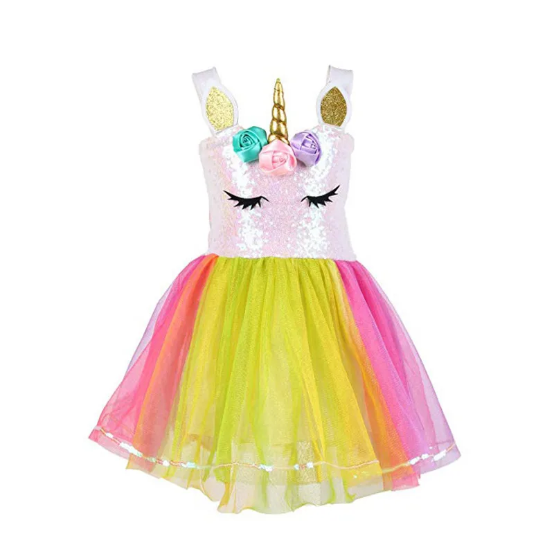 

Teenmiro 2019 Girls Tutu Sequin Dress Kids Rainbow Gowns Children Dance Party Gown Princess Costumes Halloween Christmas Robe