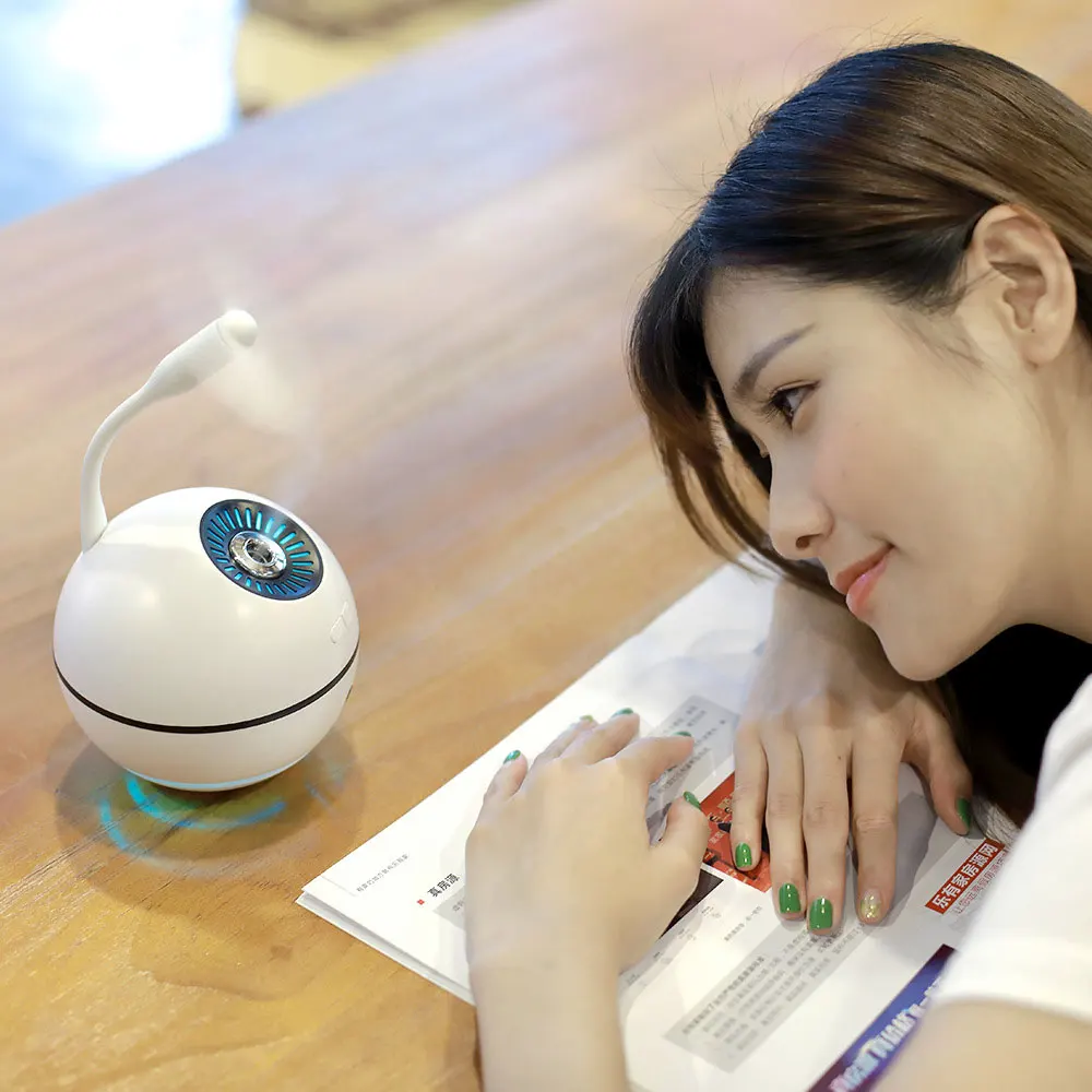 

Air humidifier creative four in one space ball USB power supply night light table lamp smal fan charging treasure large capacity