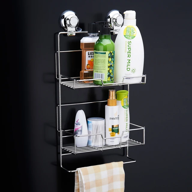 Chanovel Stainless Steel Bathroom Shelves With Robe Hook 2 Tier Chanovel Stainless Steel Bathroom Shelves With Robe Hook 2 Tier Storage Basket Wall Mount