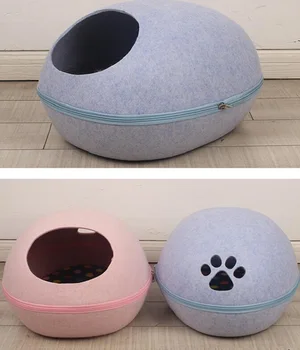 

Zipper Felt Cloth Winter Warm Pet House All Around Cat Nest With Detachable Cushion Mat Egg Shape Dog Cat Bed Cat Sleeping Bag