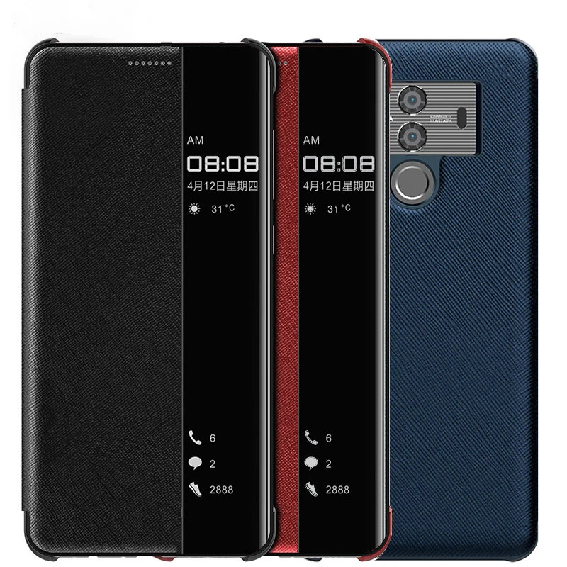 

HUAWEI MATE 10 Pro Case Luxury Smart Chip Window View Flip Genuine Leather Sports Car HUAWEI Mate 9 Pro Case Phone Cover