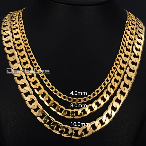 Мужское ожерелье Золотое наполненное Снаряженное кубинское звено ожерелье из золотой цепочки для мужчин и женщин Davieslee ювелирных изделий модный подарок DLGNM50