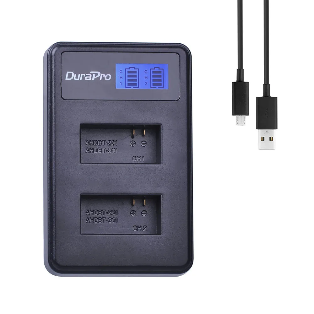 Зарядное устройство Durapro AHDBT-301 AHDBT 301 зарядное с ЖК-дисплеем и USB-портом для 302 Gopro Hero