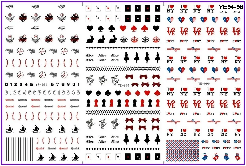 

3 PACK/ LOT WATER TRANSFER DECAL NAIL ART NAIL STICKER SWEET HEART LOVE POKER TENNIS BALL YE94-96