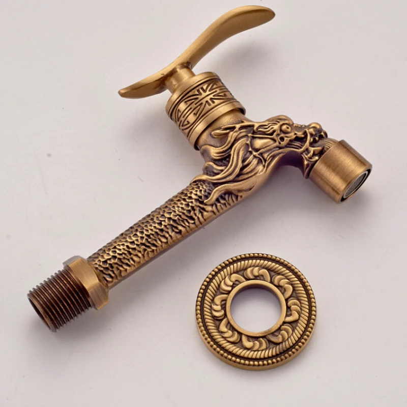 Washing-Machine-Faucet-Antique-Brass-Mop-Pool-Faucet-For-Cold-Water-Dragon-Style