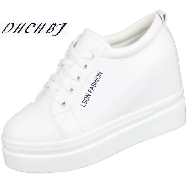 

2019 Spring Autumn Sneakers Women Casual Shoes Lace Up White Leather 8cm Heels Shoes Woman Oxfords Platform Creepers Boat Shoes