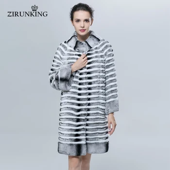 Online ZIRUNKING Natürliche Echt Rex Kaninchen Fell Mantel Mit Linning Medium Warme Weibliche Gestrickte Streifen Dame Luxuriöse Frauen Pelzmantel ZC219K