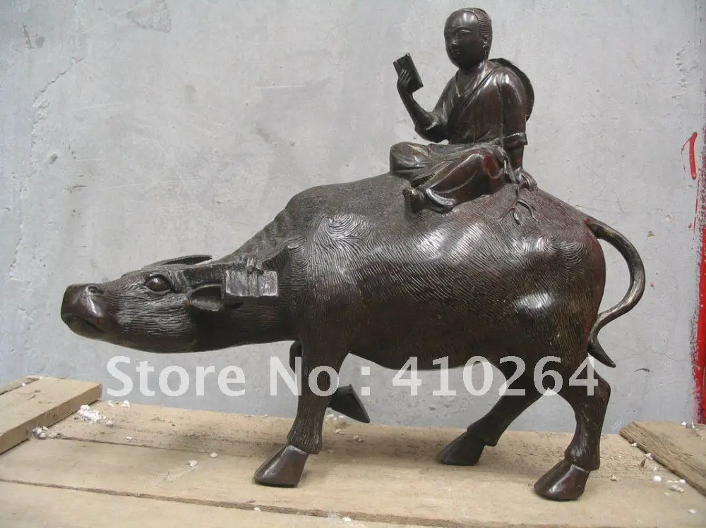 

beautiful Study Shepherd boy on Water buffalo bronze statue