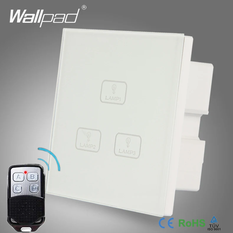 

2pcs 3 Gang 2/3/4 Way RF315 Rf433 Wallpad White Glass Panel Gateway Wireless WIFI Remote Touch Sensitive Switch 110-250v AC