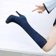 YMECHIC/ г.; модные зимние женские сапоги для верховой езды до колена на высоком каблуке; цвет синий, коричневый, розовая бусина; женская обувь размера плюс