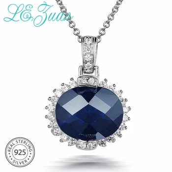 

L&zuan 4.95ct Blue Stone Pendants Real 925 Sterling Silver Jewelry Necklace Pendant For Women Trendy Lace Pendant Christmas Gift