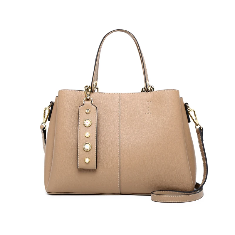 

Luxury Handbags Women Bags Designer High Quality Genuine Leather Handbags Solid Tote Bag For Women Khaki Shoulder Bag 2018 New