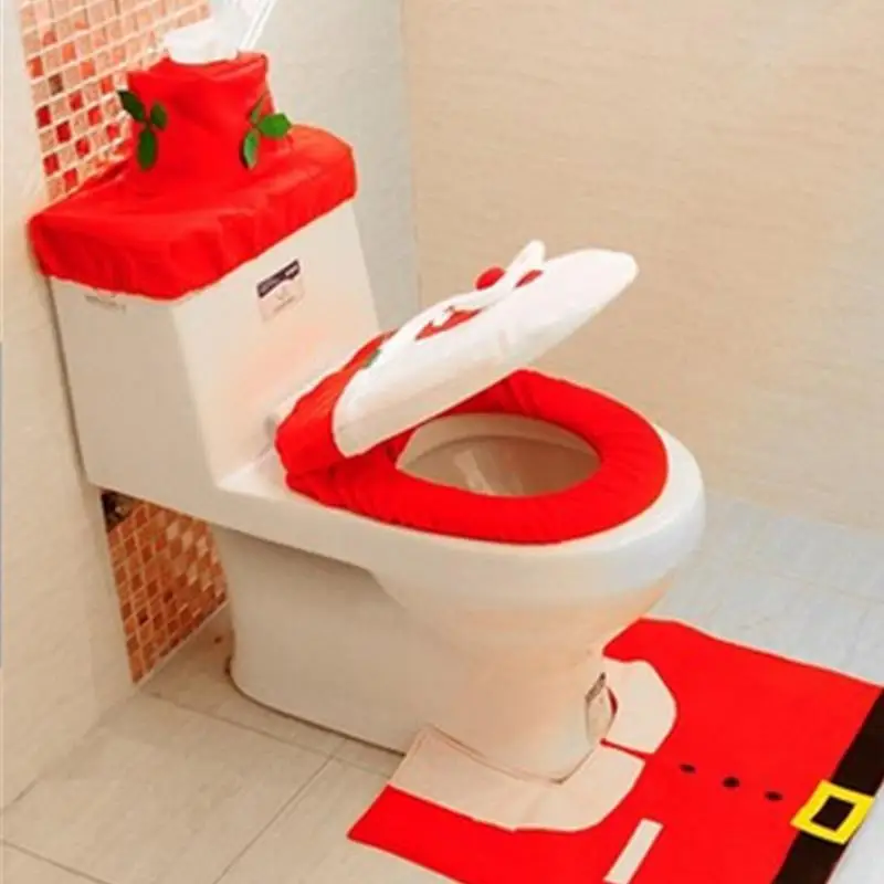 

Christmas Cloth Toilet Mat Pad Household Foot Pad Toilet Seat Cover Radiator Cap Tissue Cover Xmas Decor Bathroom Set Decoration
