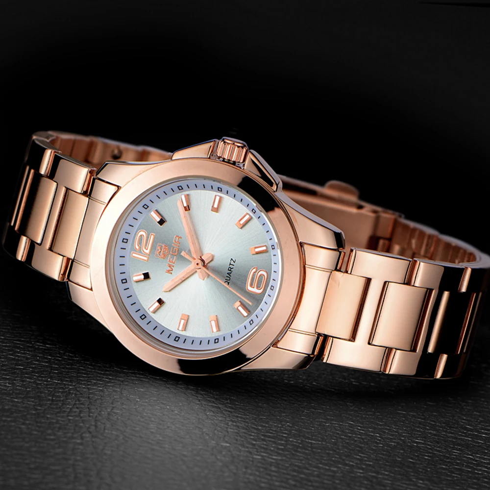 MEGIR модные роскошные женские часы, женские часы с серебряным золотым браслетом для женщин, Стальные кварцевые наручные часы для женщин, relogio feminino saat