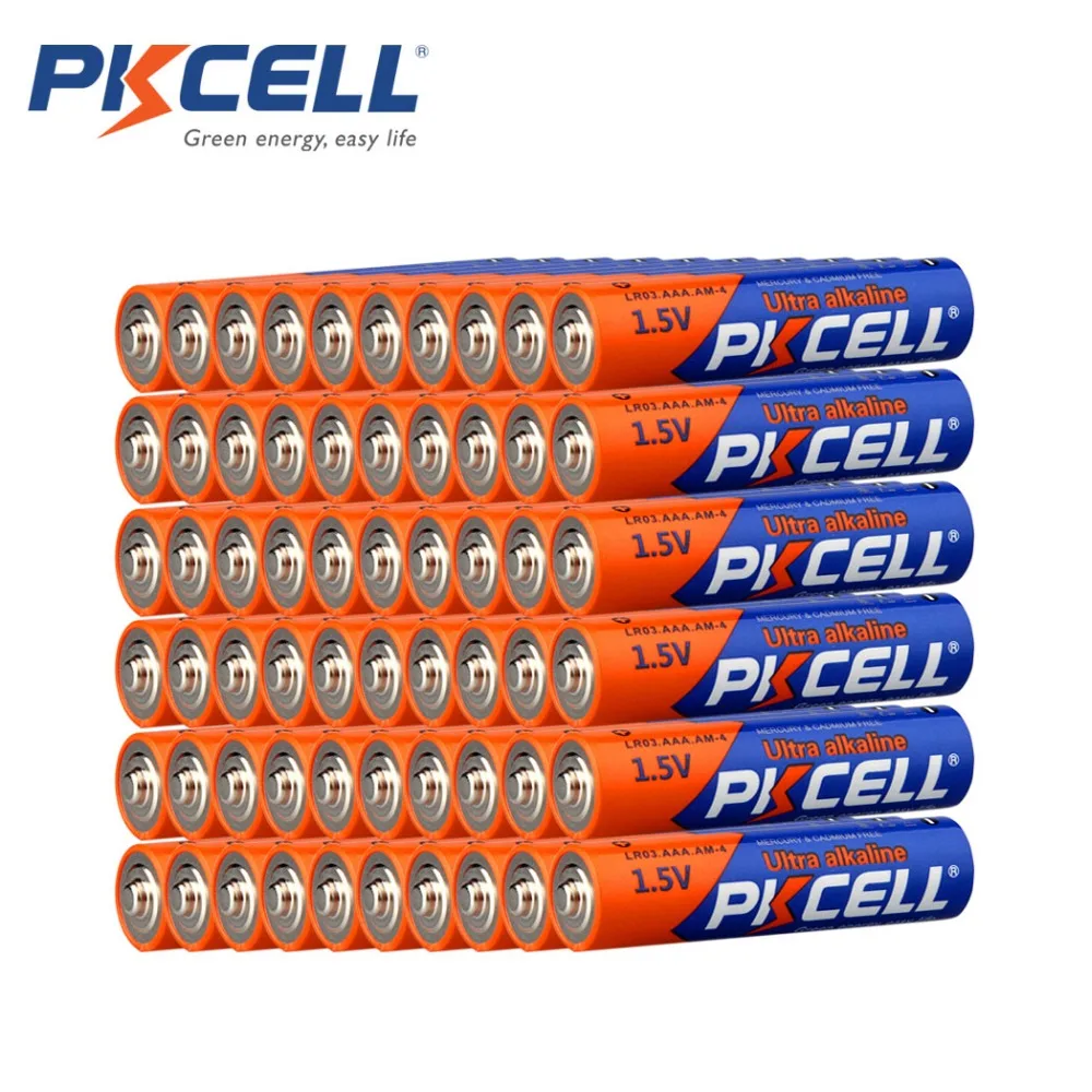 60 X PKCELL LR03 1 5 V батарея AAA Щелочная сухая E92 AM4 MN2400 MX2400 Вольт 3A для электронного