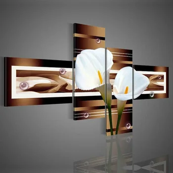 

hand-painted wall art black Pure white lilies home decoration Landscape oil painting on canvas 4pcs/set DY-040B