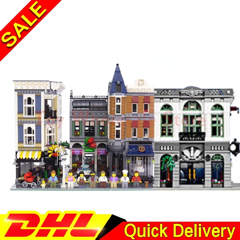 

LEPIN 15001 Brick Bank + Lepin 15019 Assembly Square Model Building Street Sight Kits Blocks Bricks lepins Toy 10251 10255