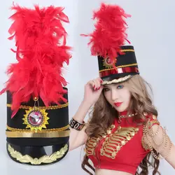Новый Honor Guard джаз танец шляпа группа барабаны шляпа красный шляпка с перьями для женщин Dj этап Costommilitary шляпа Этап одежда