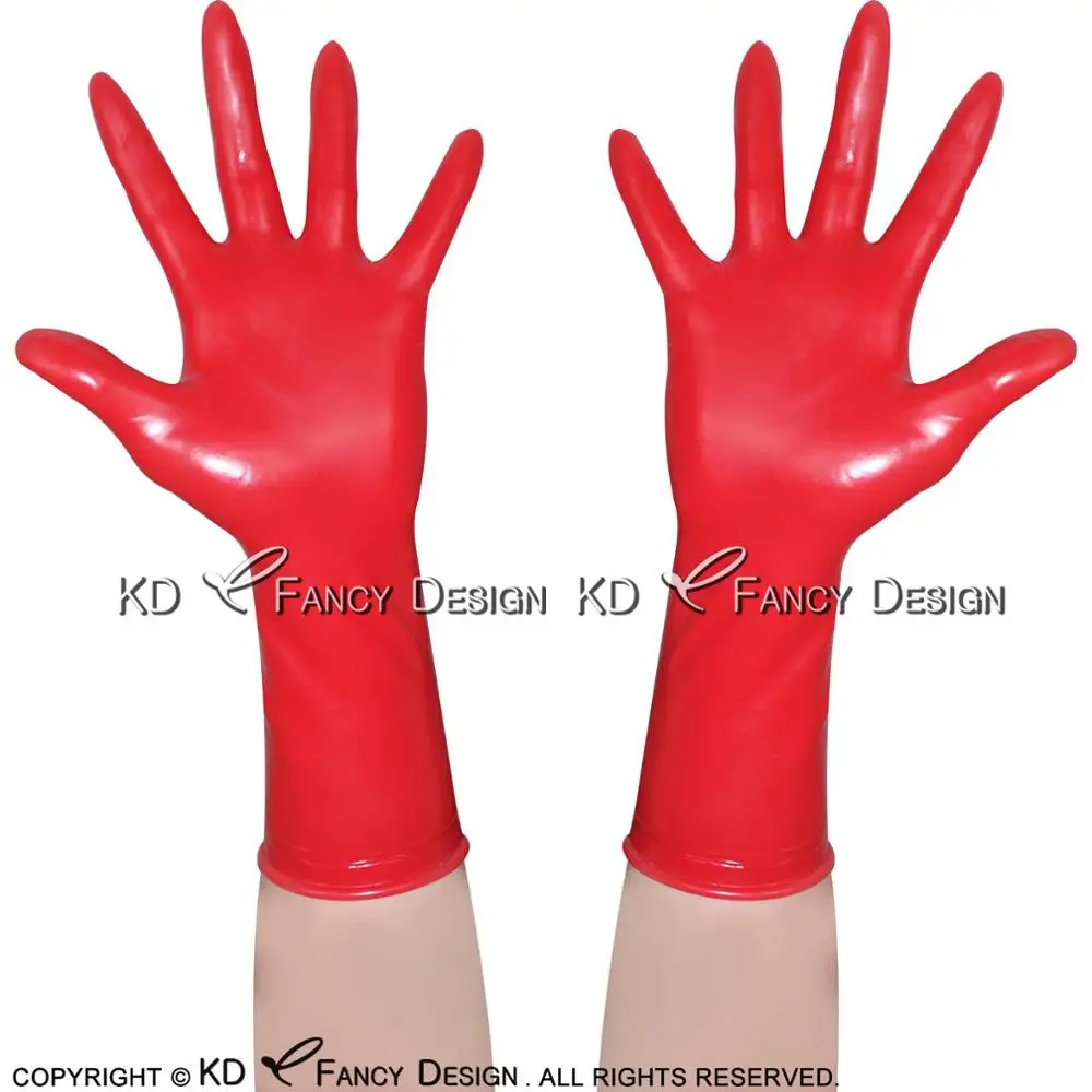 

Red Sexy Short Latex Gloves With Roll Hem Rubber Mittens ST-0013
