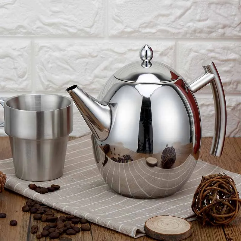 

1500ml Thickened stainless steel teapot with filter screen teapot hotel restaurant household Induction Cooker flat tea pot