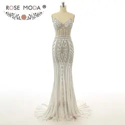 Роза Мода сексуальные с кристаллами для платья для выпускного See Through отражающие платья 2019