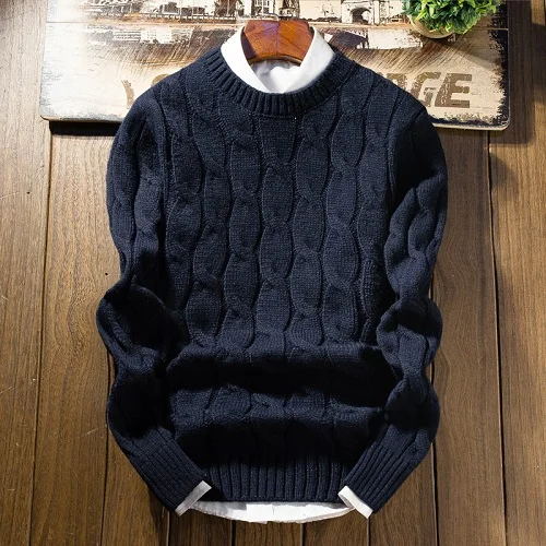 Zogaa зимний толстый мужской свитер с длинным рукавом приталенный вязаный мужской теплый Рождественский свитер высокого качества повседневные пуловеры - Цвет: Тёмно-синий