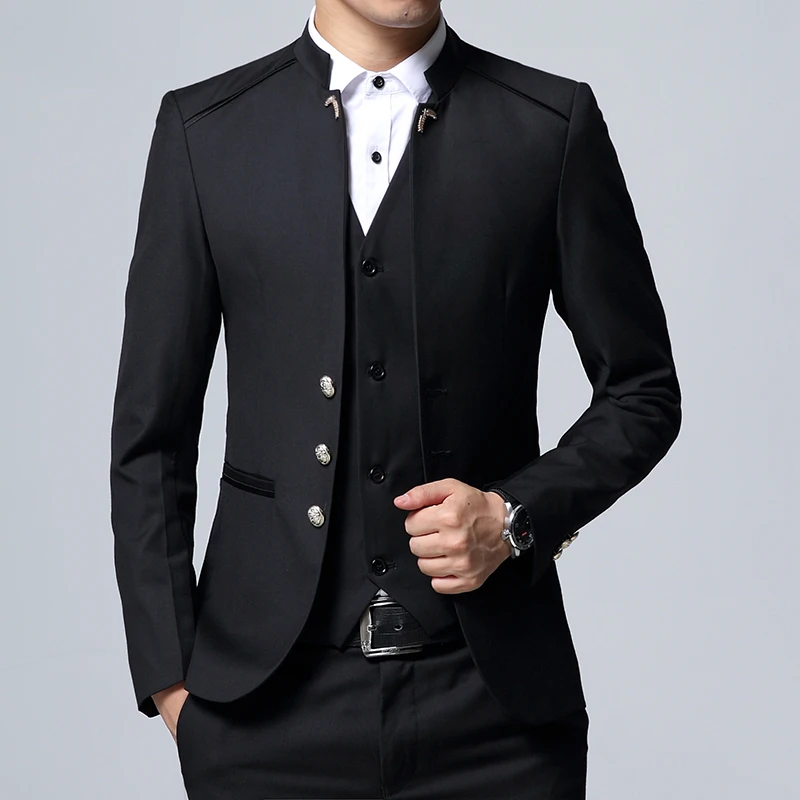 

Men Suit Jacket + Pants + Vest Large Size Business Wedding Banquet Male Slim Coat 2017 Mens Suits & Blazer Hot Sale Tops S M-5XL