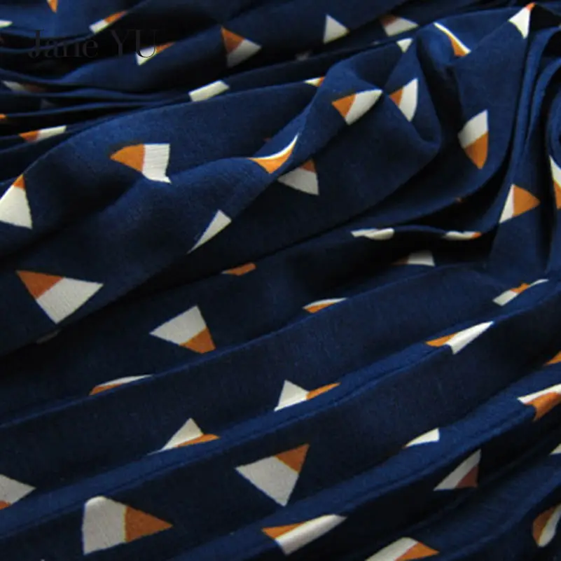 JaneYU 2019 Clothing Crimp Cloth Dark Blue Geometric Pattern Organ 100