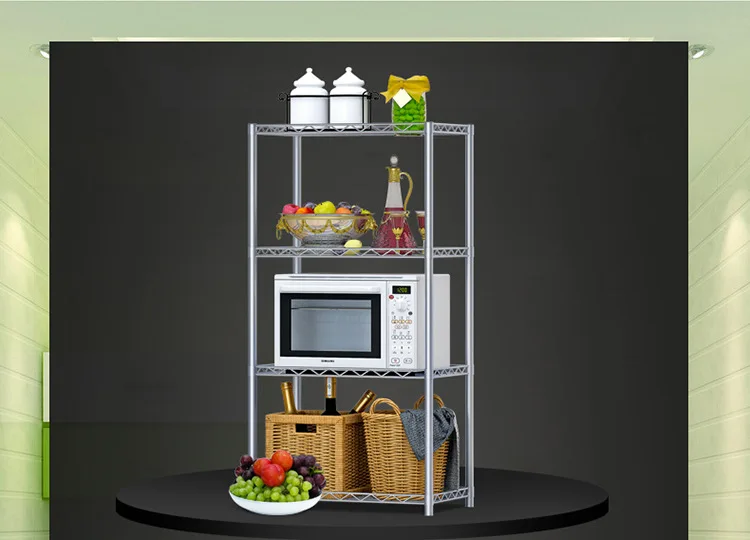 Kitchen Rack Microwave Oven Rack Floored Metal Shelf Furniture 4 Tier Space Saving Multi-function Storage Rack for Kitchen