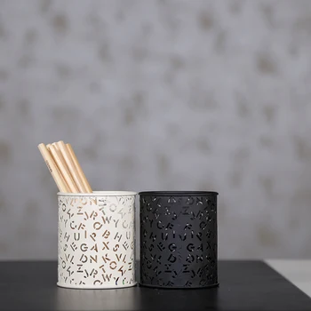 

ANHO Iron Round Pen Holder Creative Desktop Decoration Cylinder Office Learning Stationery Storage Tube Fasion Storage Shelves