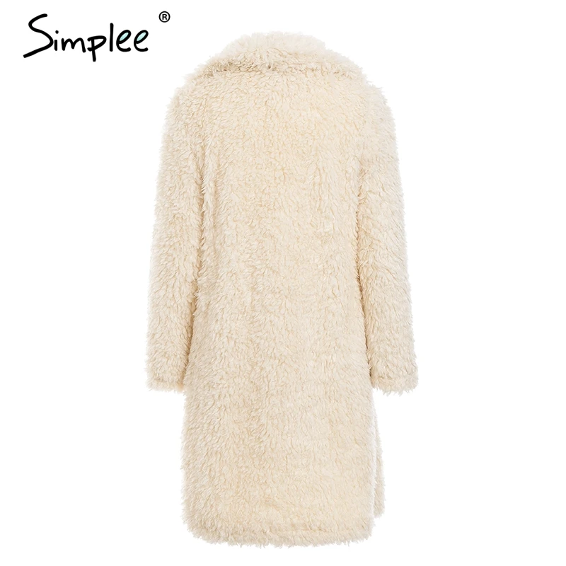 Simplee Warm winter faux fur coat women Fashion streetwear elegant long coat female 2018 Pink casual autumn coat outerwear
