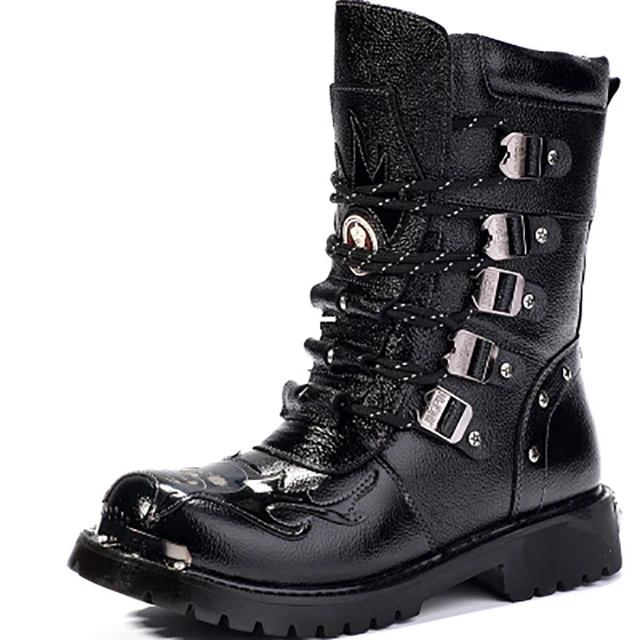 Hot Men's Fashion Lace Up Military Round Toe High Top Metal Decor Ankle Shoes E12