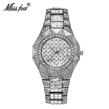 Мисс лиса бренд моды роскошные женские часы верхней марки кварцевые часы женщины алмазного солнечного золота часы relojes mujer