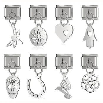 

Fyour 2019 Original Daisy Hand Sun Skull Birds Star Heart Italian Charm Fit 9mm Bracelet Stainless Steel Jewelry Making DJ167