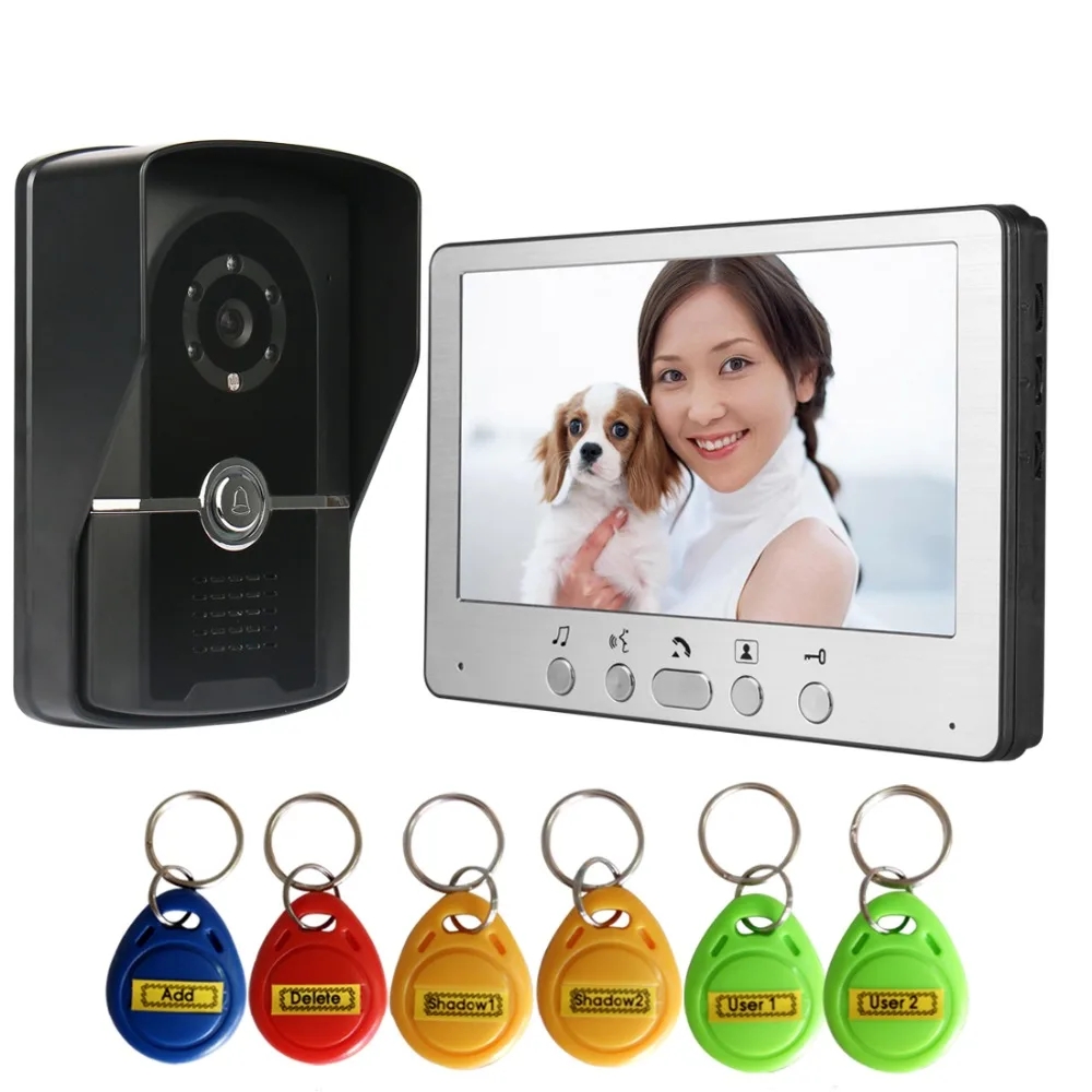 7'' TFT monitor RFID Code Keypad Wired Video Doorbell Intercom IP55 level infared night vision Camera