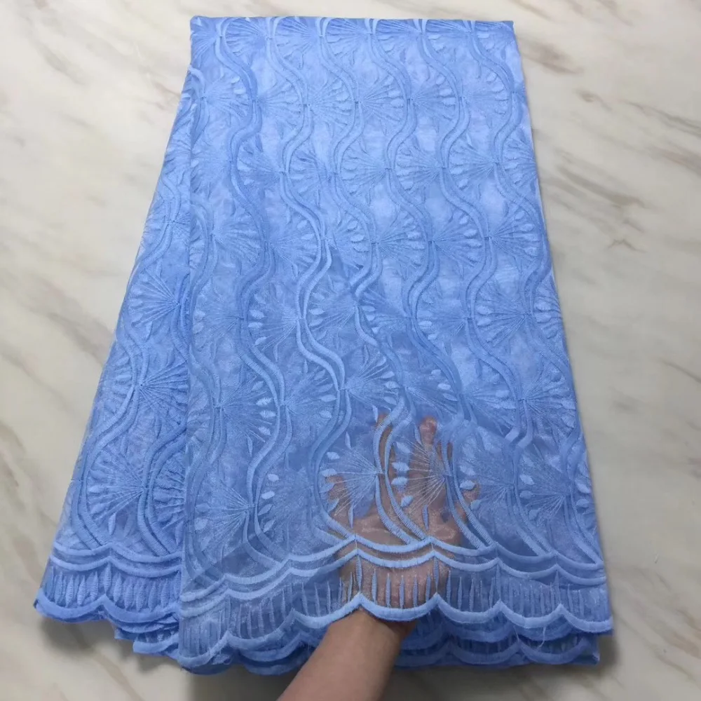 

2018 Nigerian High Quality Wedding Lace African Lace Fabric Dubai Bridal Sky Blue Tulle French Cord Lace Fabric for 5Yards