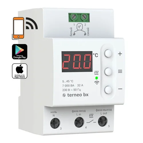

Terneo bx - electric programmable DIN rail temperature controller for underfloor heating with WiFi and floor temperature sensor