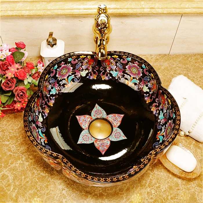 Цзиндэчжэнь famille роза керамический фарфоровый цветок Форма ванной раковина