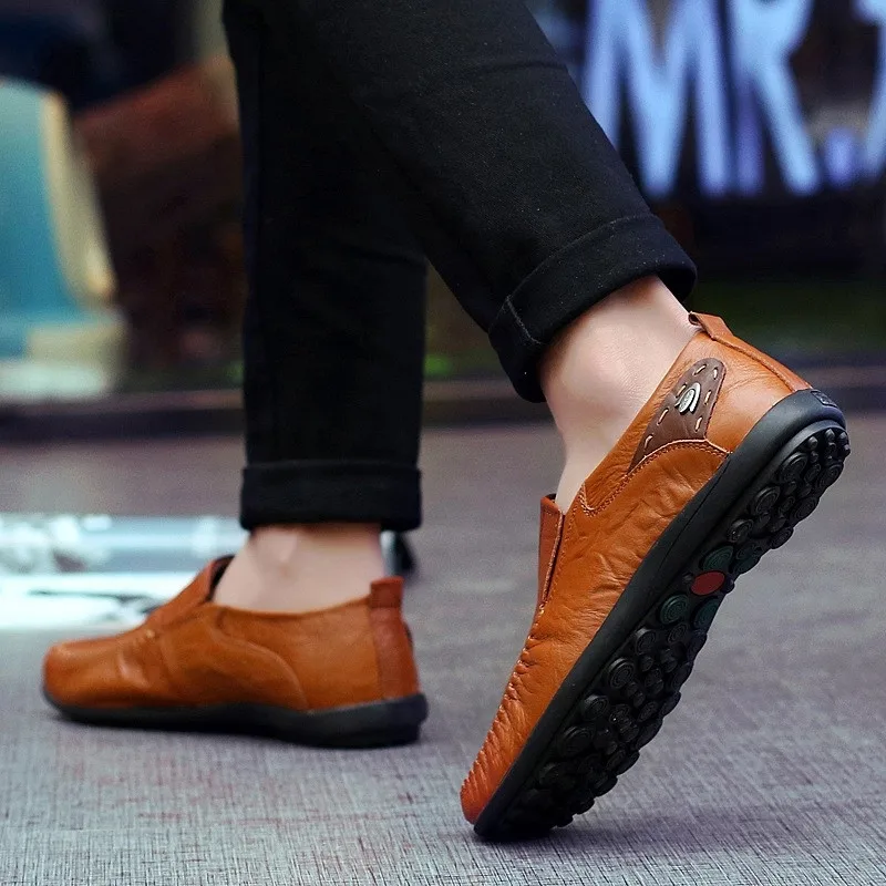 Мужская повседневная обувь из натуральной кожи; люксовый бренд; коллекция года; мужские лоферы; мокасины; дышащая обувь без шнуровки; Цвет Черный; обувь для вождения; большие размеры 39-47