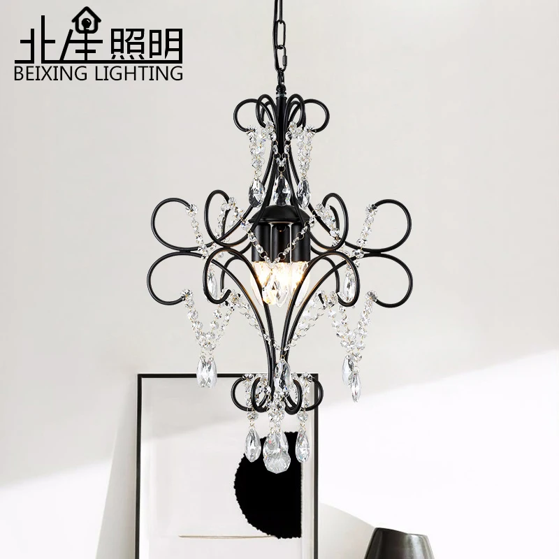 

American countryside crystal pendant light black iron bedside antique dining room corridor aisle droplight