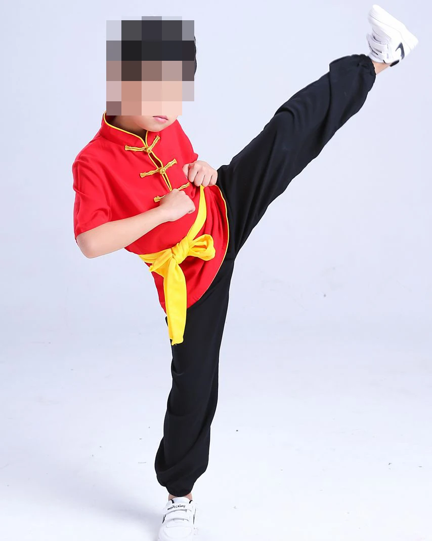 Kids Pure Cotton Kung Fu Short Sleeve Suits Children Martial Arts