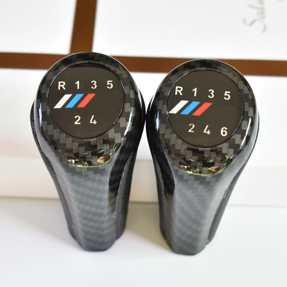 6 5 Speed Carbon Fiber Car Gear Shift Knob With M Logo For BMW 1 3 5 6 Series E30 E32 E34 E36 E38 E39 E46 E53 E60 E63 E83 E84 head gear shift knob black silver 5 6 speed mt gear shifter manual for bmw for bmw e30 e32 e36 e46 e39 e34 z3 car accessories