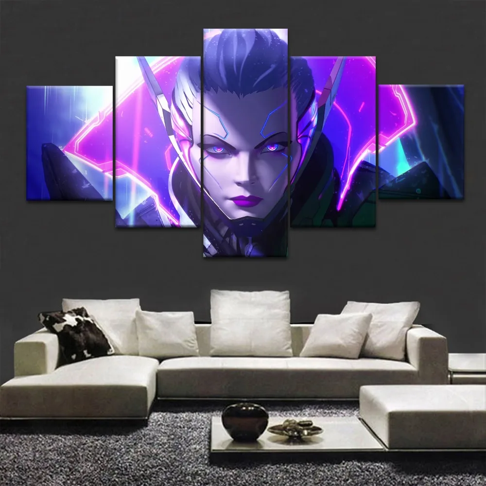 

HD Printing Canvas Painting 5 Pieces League of Legends Shauna Vayne Modular Type Poster Home Decorative Living Room Framework