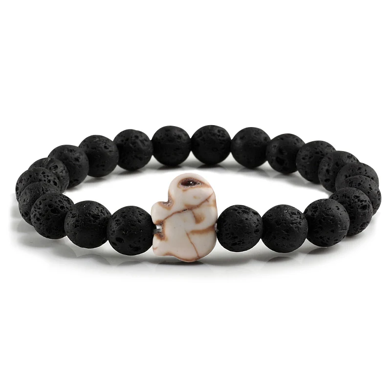 

Natural Stone Simple Classic Strand Bracelets White Black Animal Beads Bangles Men Women Accessories Bring Lucky Charm Jewelry