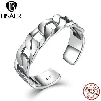 

BISAER Vintage 925 Sterling Silver Classic Twine Chain Finger Ring for Women European Sterling Silver Ring Jewelry Anel EER036