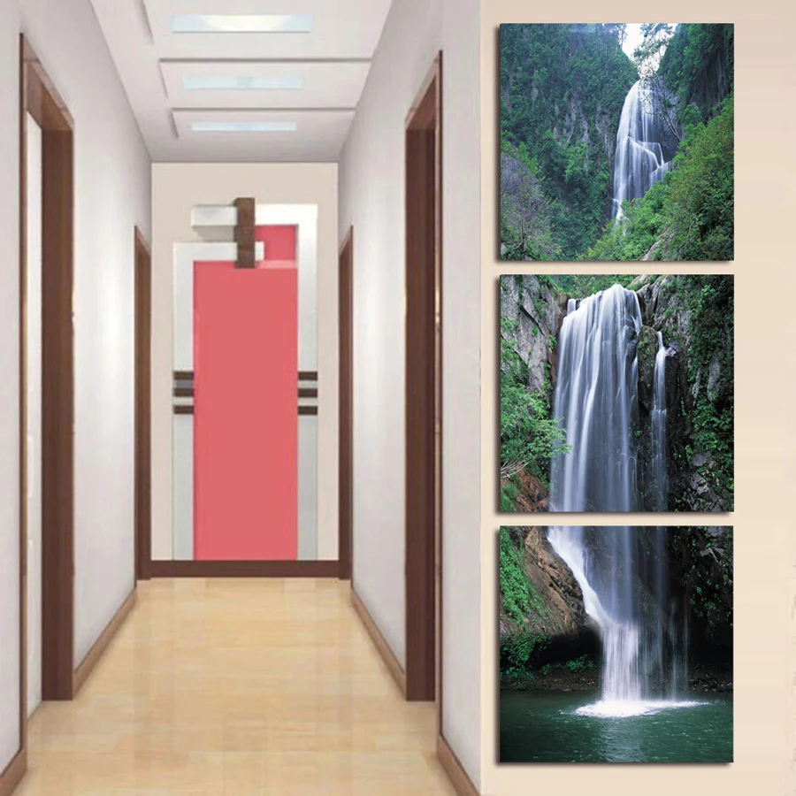 

Printed Painting modern home decorative Painting Waterfall Painting on canvas 3 Panel Wall art With Framed W0118