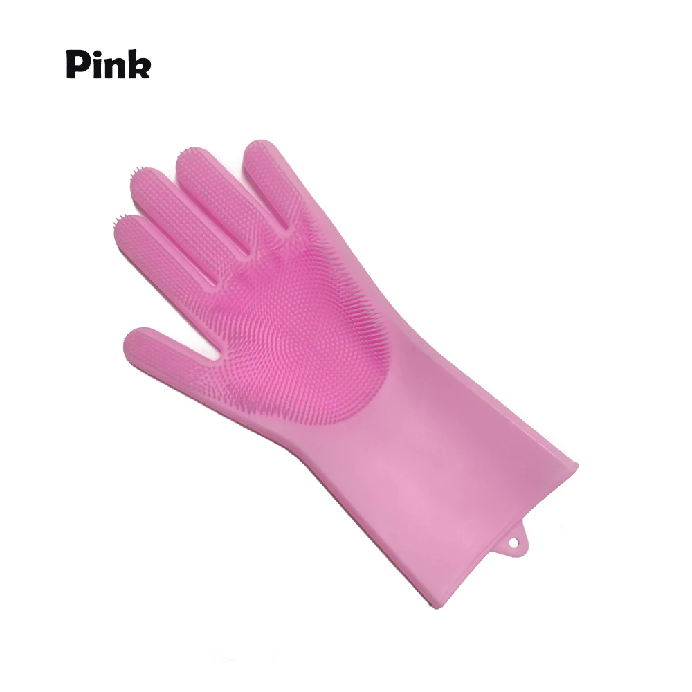 1Pc Silicone Dishes Washing Glove with Cleaning Brush Kitchen Washing Magic Glove Food Grade Dishwashing Gloves All-purpose - Color: Pink  left